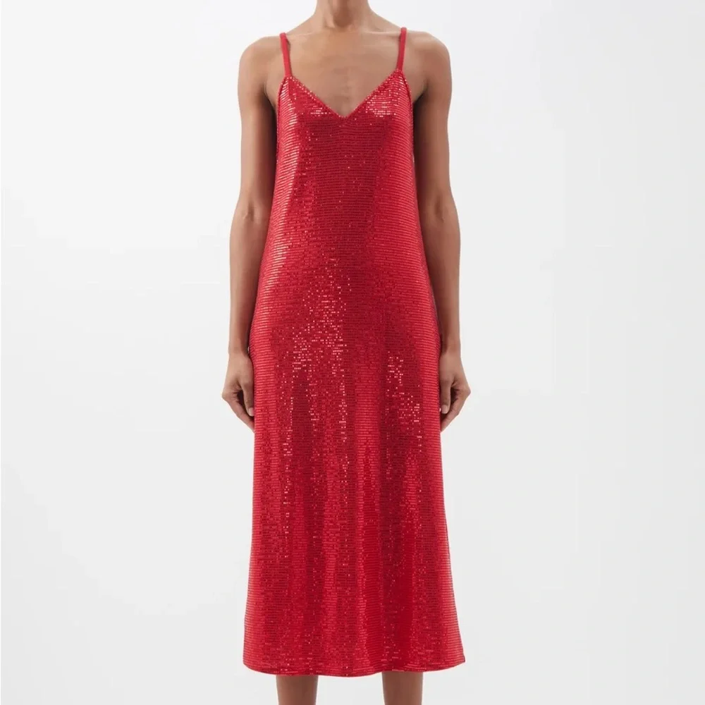 Dodo Bar Or Lita Red Sequinned Jersey Dress - Picture 3 of 5